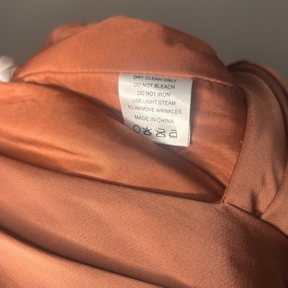 Azazie Dakota Satin Dress Copper Off The Shoulder Size 4 - Picture 7 of 8